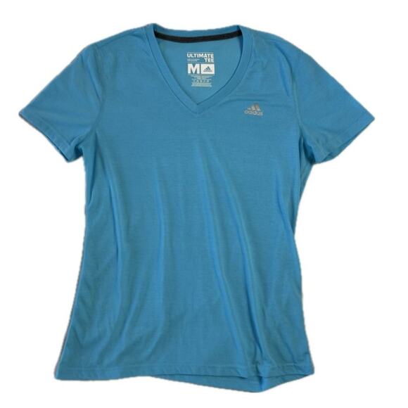 Adidas Women's Medium Ultimate Tee Blue V-Neck Short Sleeve T-Shirt - Picture 1 of 4